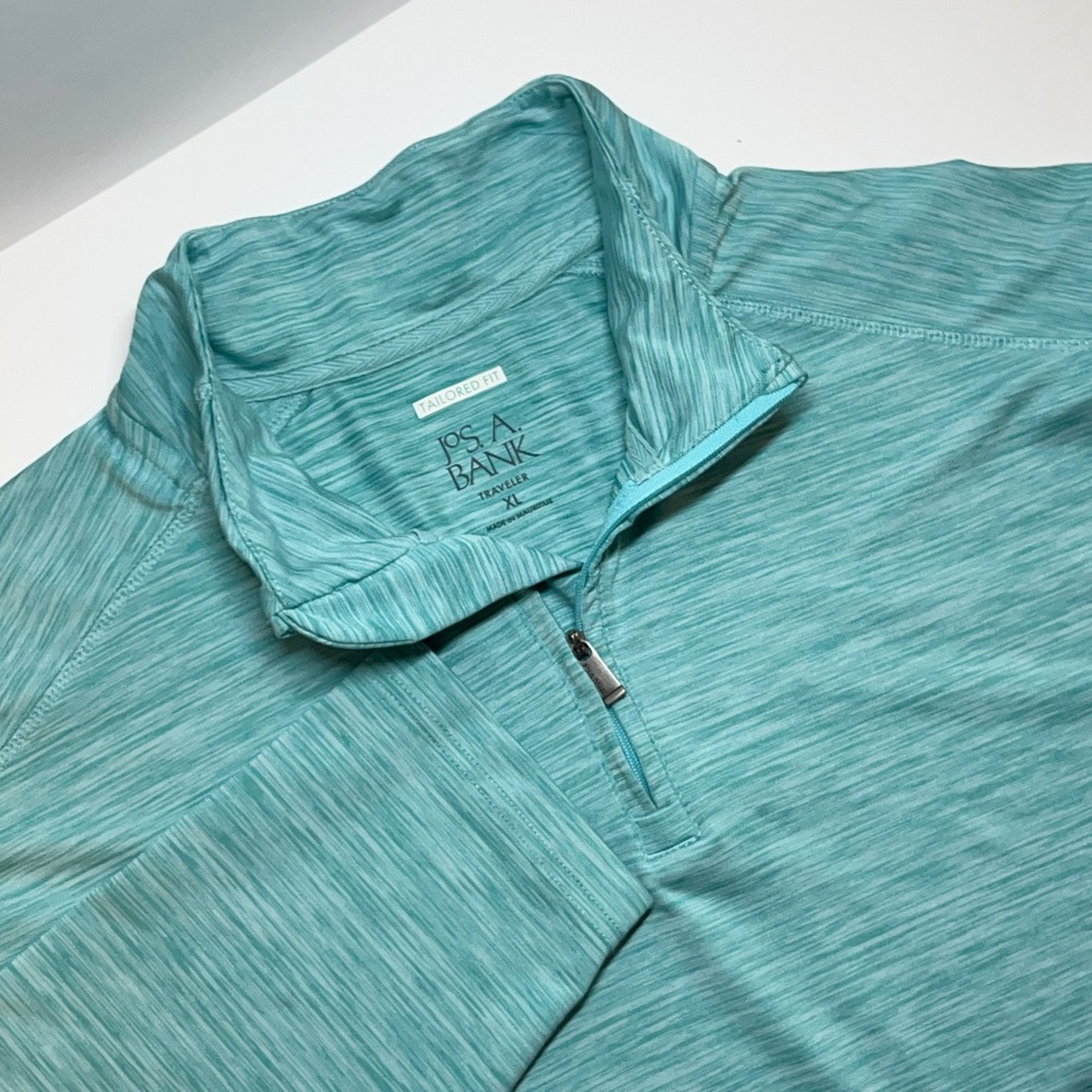 Jos A Bank Traveler Men Pullover XL Teal Tailor Fit Performance 1/4 Zip Stretch